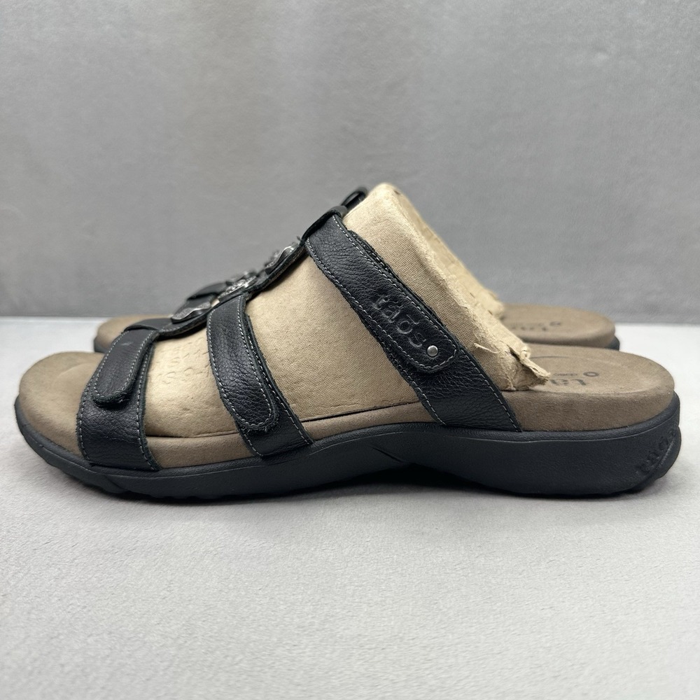 Taos Prize 4 Womens Size 11 Slide Sandals Black Leather Strappy Adjustable - Picture 3 of 8